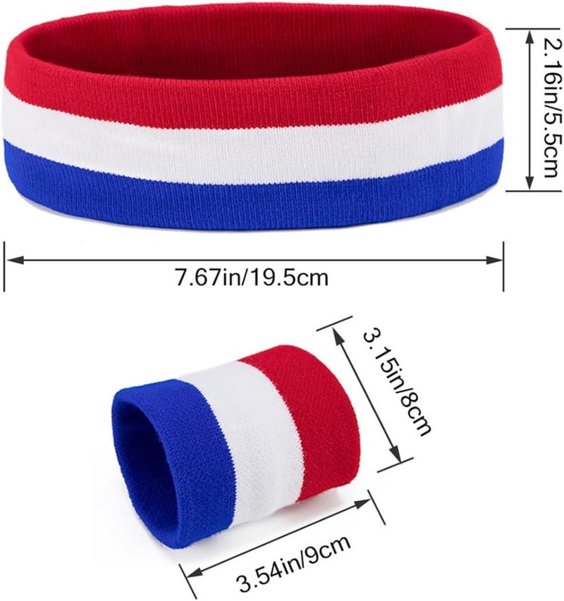 BEFORYOU Striped Sweatbands Set, Sports Headband and Wristbands Sweatbands Colorful Cotton Striped Sweatband Set American Flag Style for Men and Women - Image 2